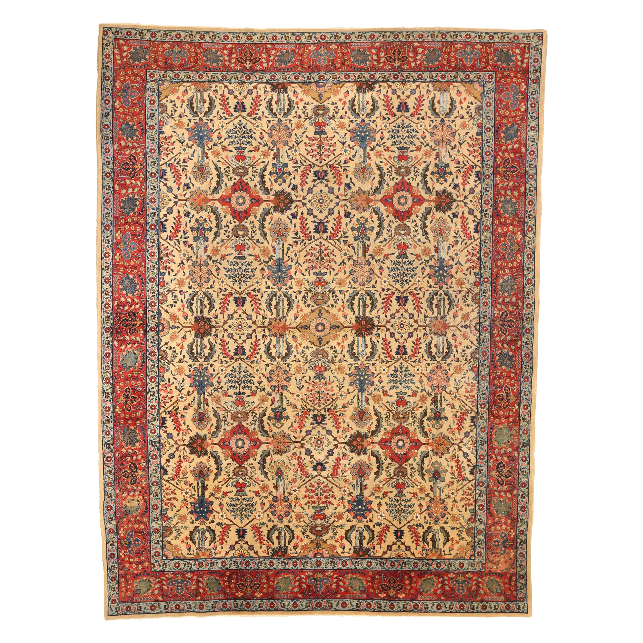 Persische Täbris-Teppiche um 1910 - Wolle Elfenbein Design - 10495