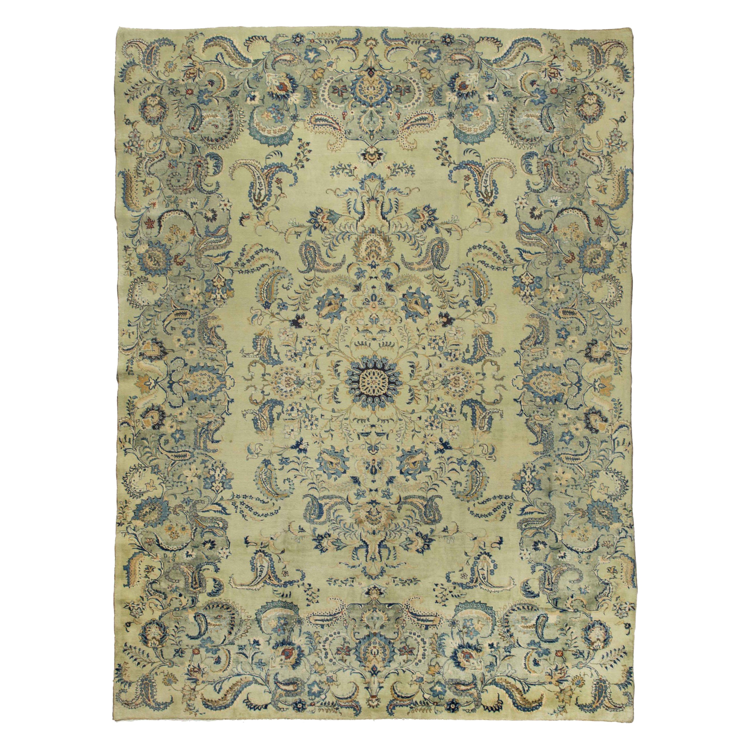 Persian Kashan Area Rugs - Wool Blue Ivory 10496