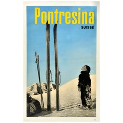 Original Used Winter Sport Ski Poster Pontresina Suisse Switzerland Resort
