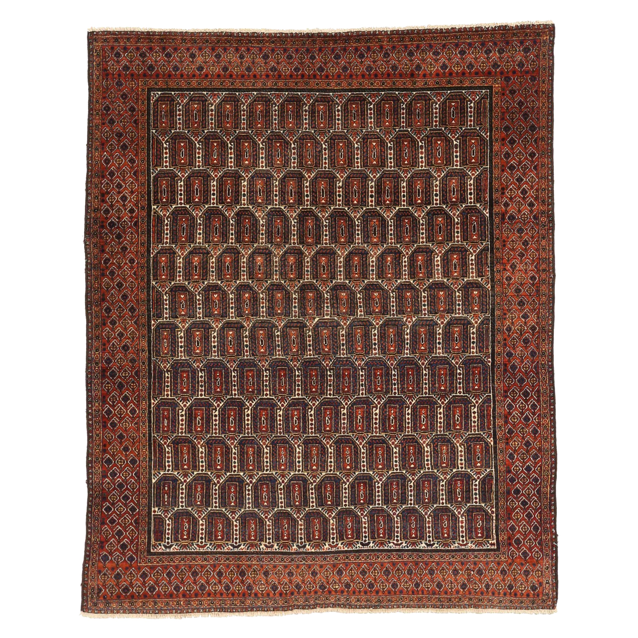 Persischer Sirjan Kleiner Teppich - Wolle Elfenbeinrot 10503 im Angebot