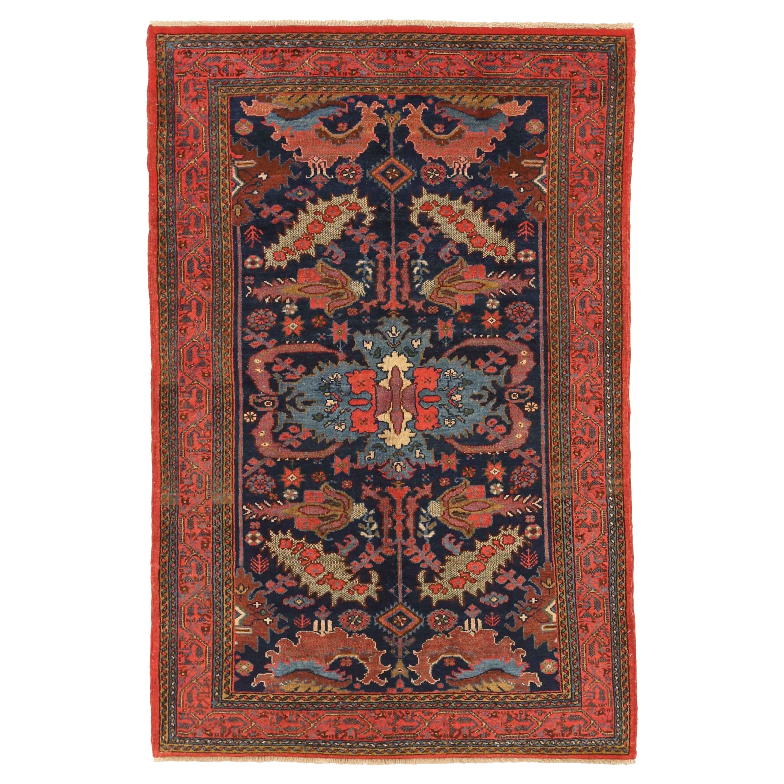 Persischer Hamadan Kleiner Teppich aus Wolle in Marineblau, Blau und Rot 10504