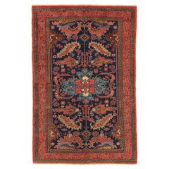 Tappeto persiano Hamadan piccolo - lana blu navy rosso 10504