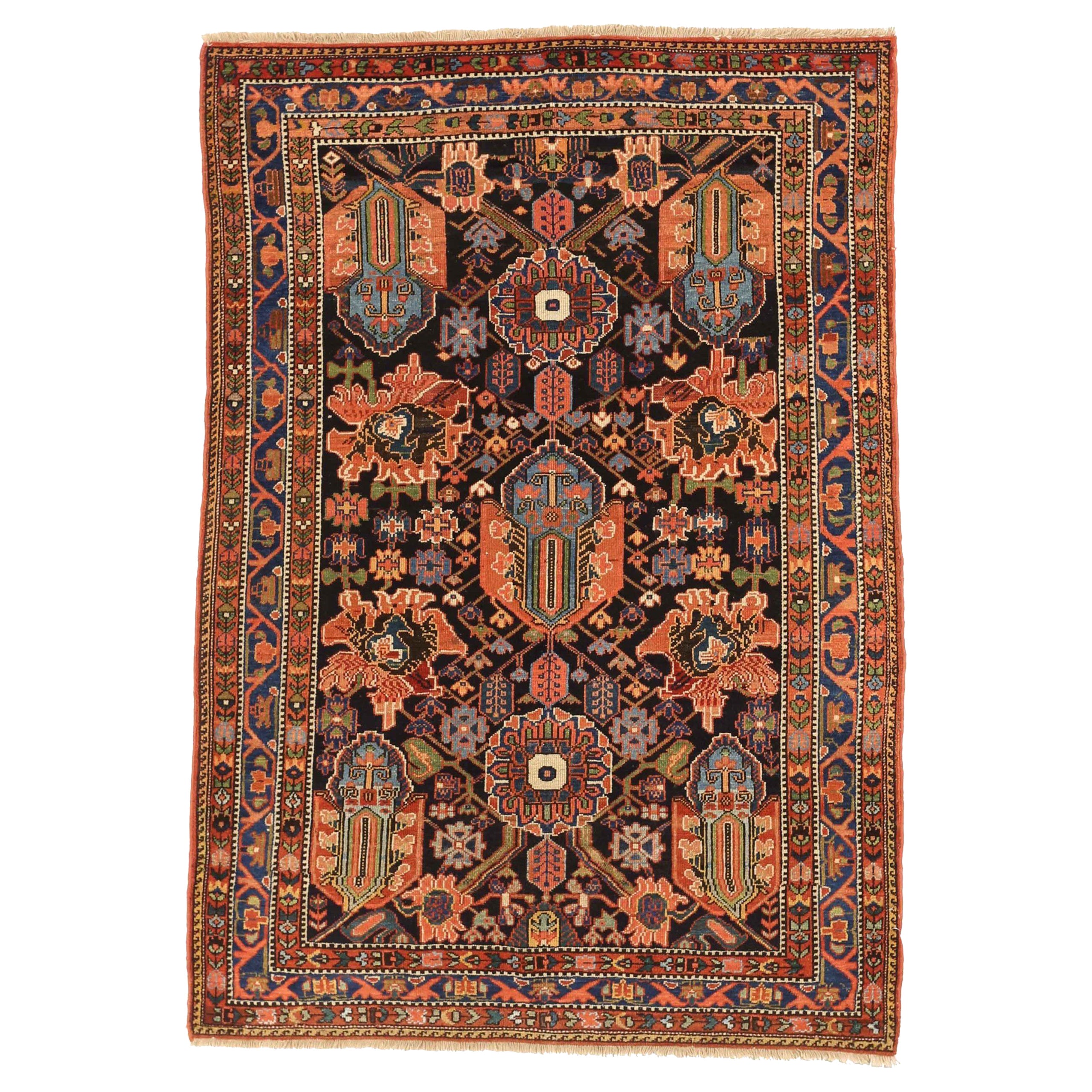 Petit tapis persan Bakhtiari - Laine bleu marine rose 10518