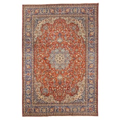 Tapis persans d'Ispahan - Laine bleu ivoire rouge 10561