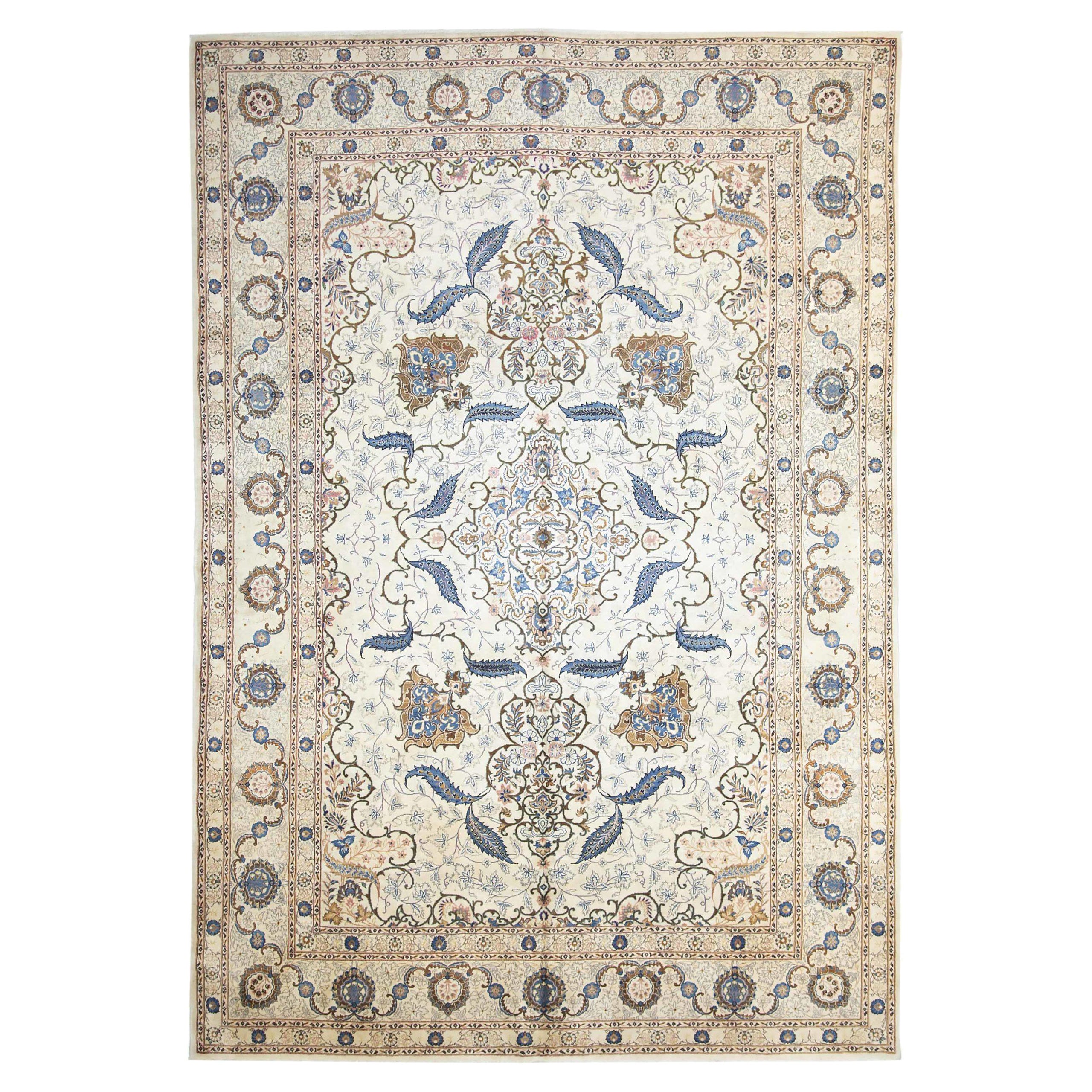 Persian Kashan Area Rugs - Wool Blue Ivory 10563
