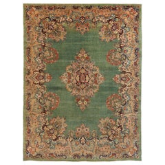 Tapis persans Mahal datant d'environ 1910, motif en laine vert ivoire rose - 10609