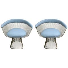 Pair of 1974 Warren Platner for Knoll Blue Armchairs