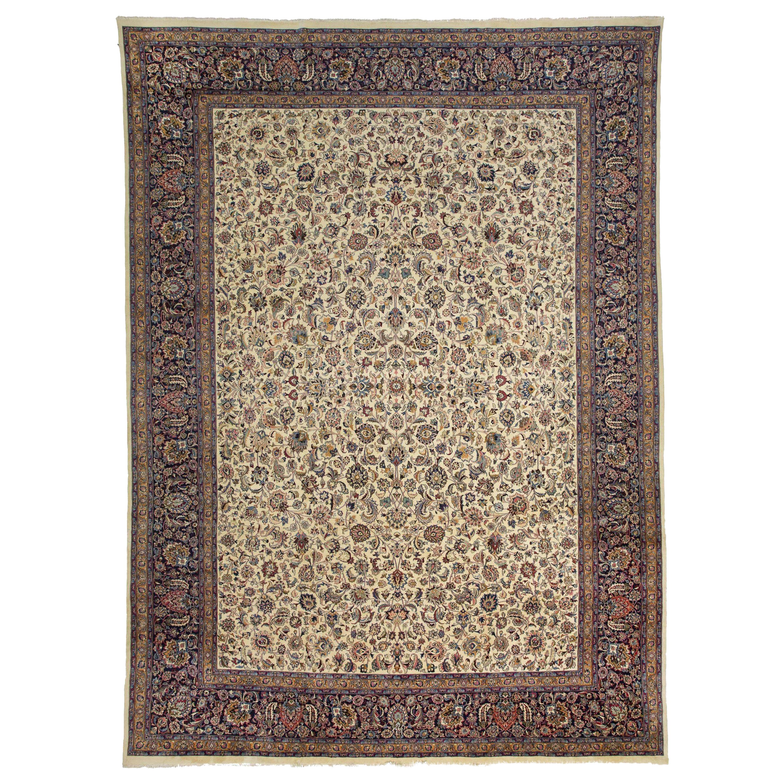 Persischer Mashad Over Size-Teppich Circa 1910 - Wolle Elfenbein Design - 10624