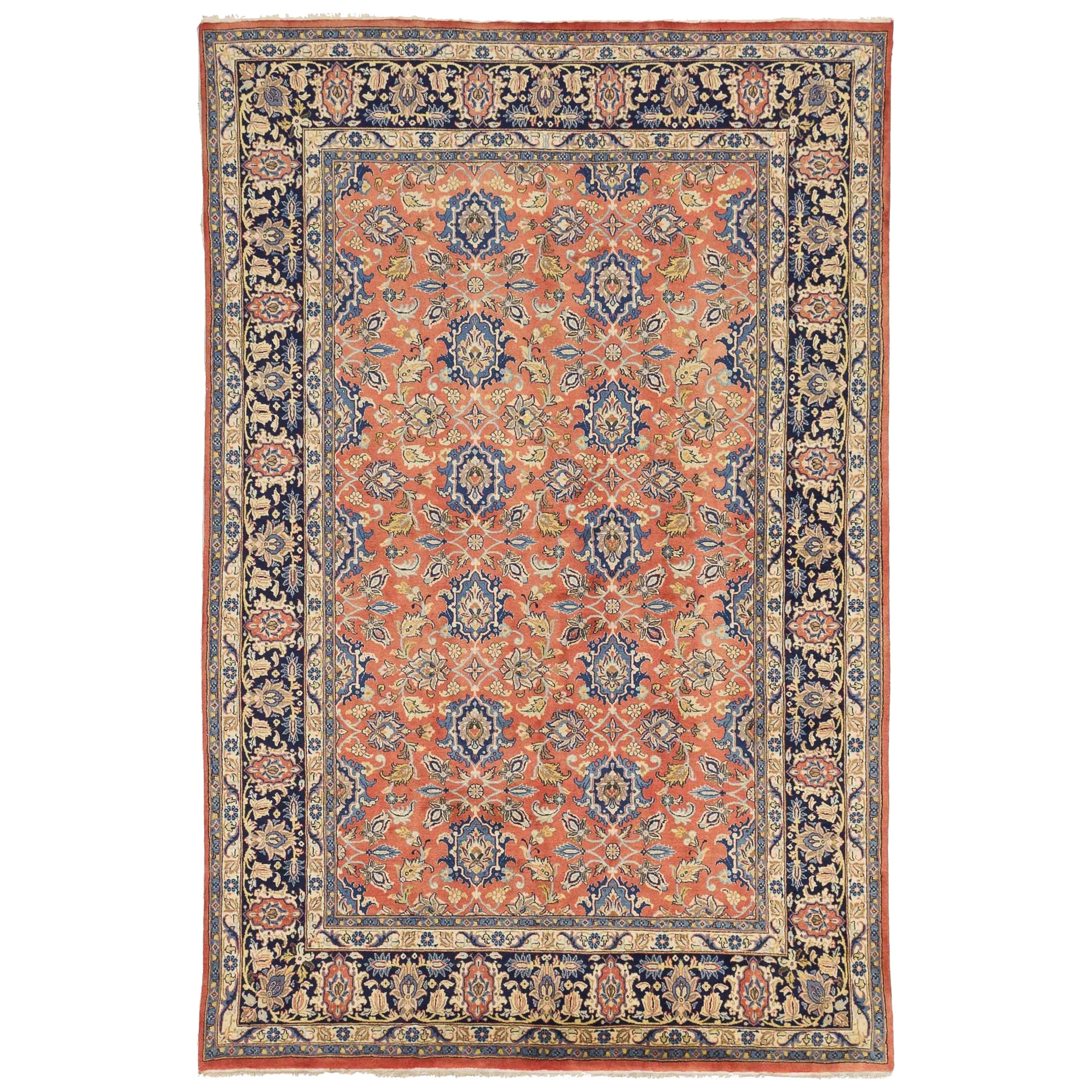 Persian Varamin Area Rugs Circa 1940 - Wool Blue Pink 10627 For Sale