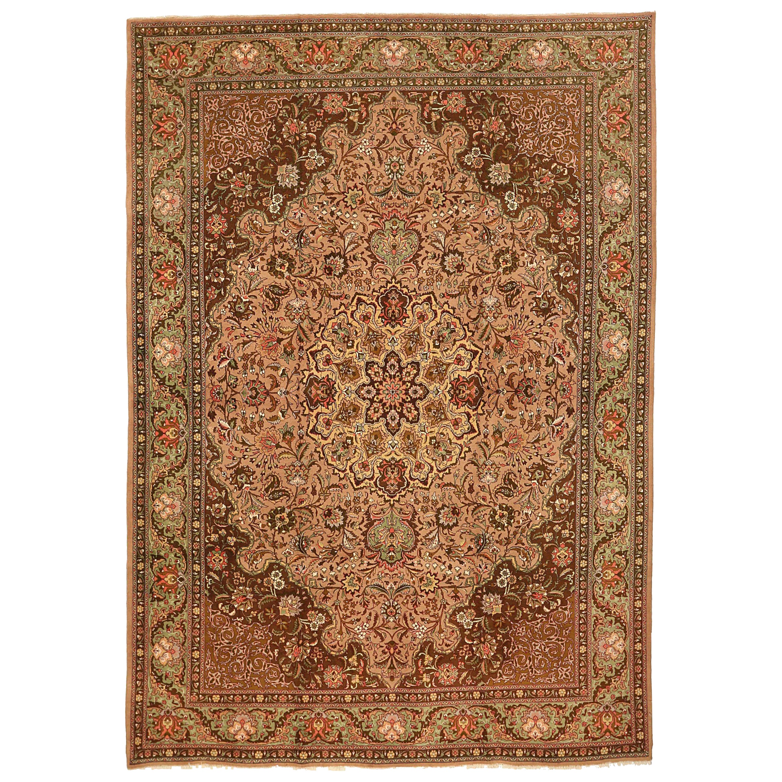 Persische Täbris-Teppiche - Seide Braun Rosa Gelb 10644