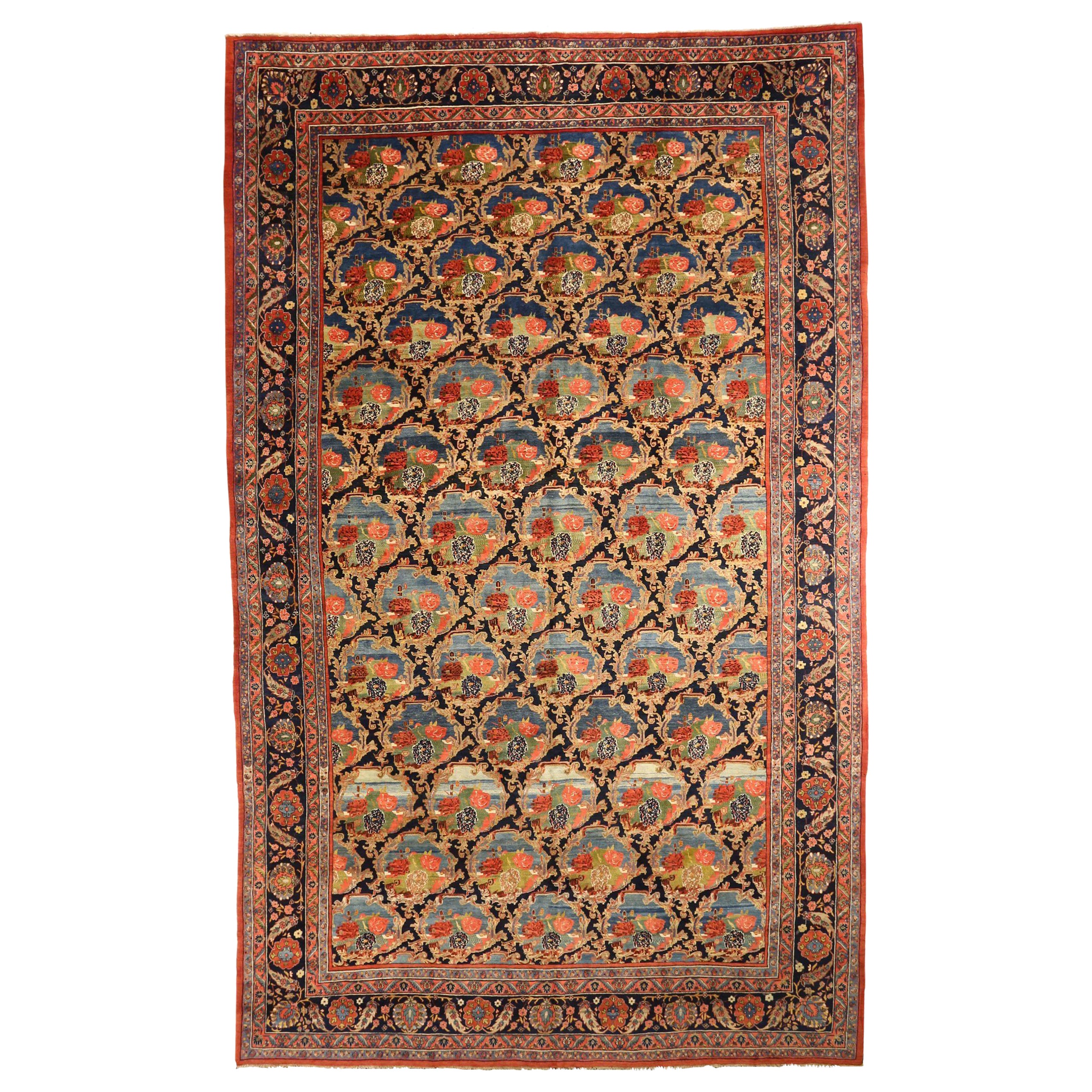 Persischer Bijar Übergroßer Teppich Circa 1880 - Wolle BlauNavy Blau Rot Design - 10583 im Angebot