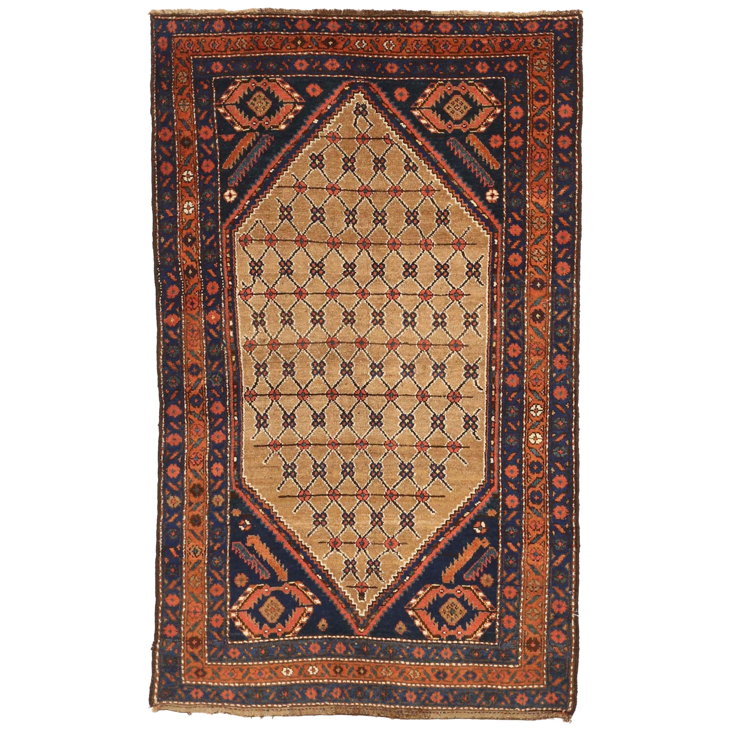Persischer Hamadan Kleiner Teppich - Wolle Elfenbein Marineblau Blau Rot 10587