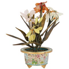 Chinese Cloisonné Enamel and Hardstone Flower Model