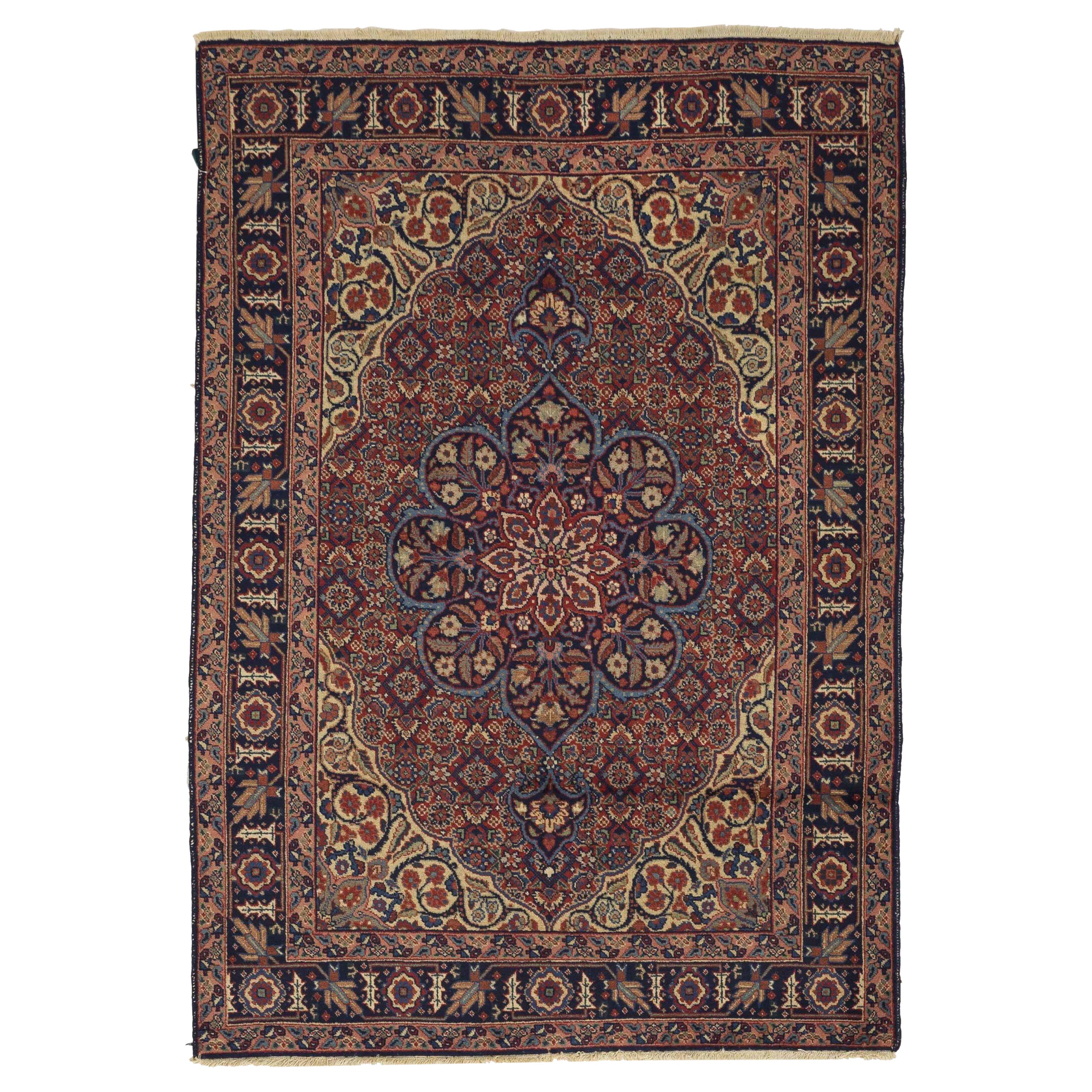 Persian Tabriz Area Rugs - Wool Ivory Navy Blue Red 10633