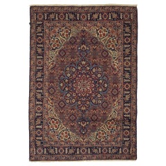 Persian Tabriz Area Rugs - Wool Ivory Navy Blue Red 10633