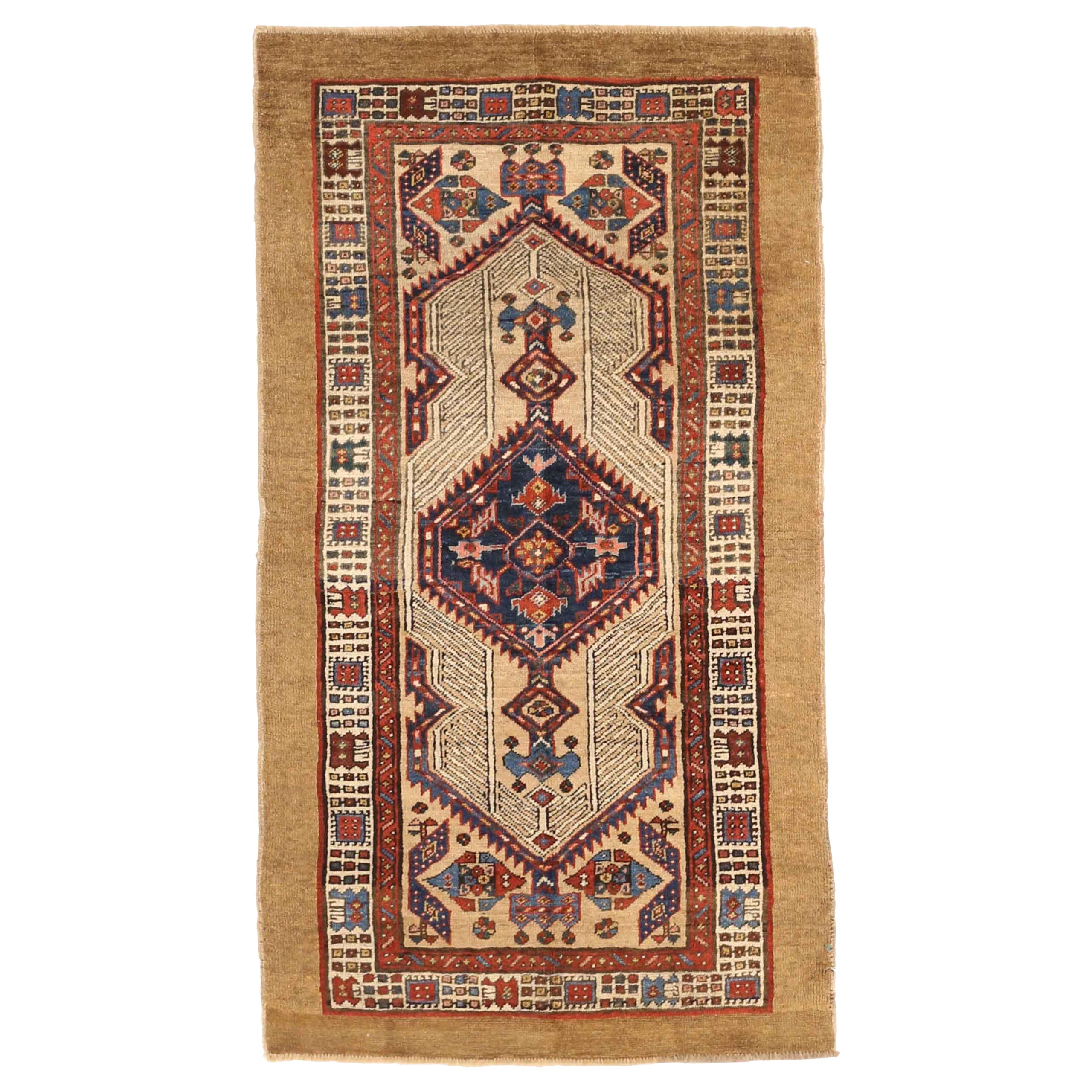 Persian Sarab Area Rugs - Wool Ivory Navy Blue Red Yellow 10637 For Sale