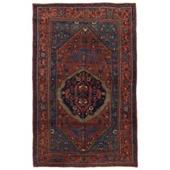 Persian Bijar Small Rug - Wool Blue Navy Blue Red 10643