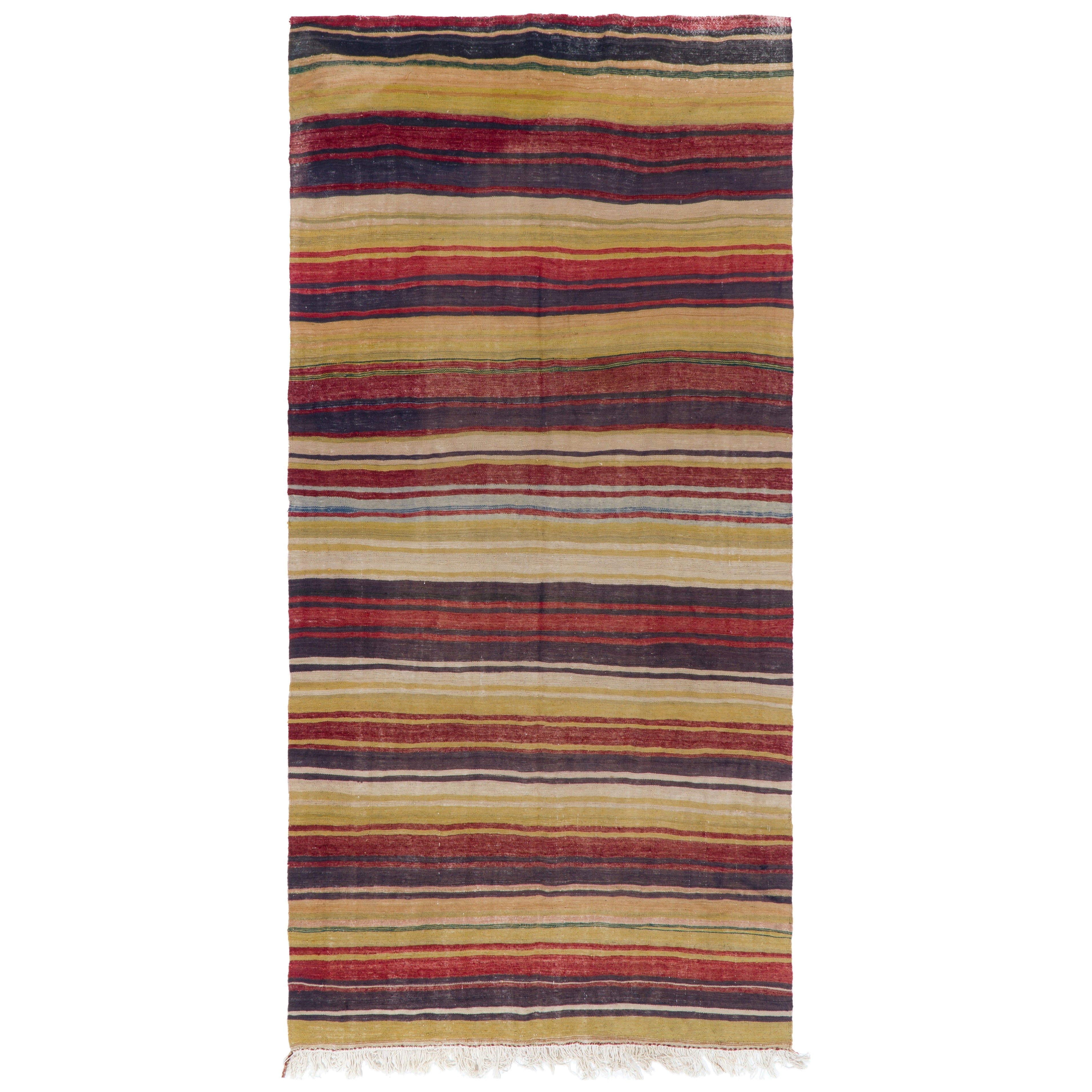 5.2x10.4 ft Colorful Flat-Weave Handmade Turkish Kilim, 100% Wool, Striped Rug