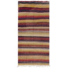 Rug & Kilim turco a mano, 100% lana, a righe, 5,2x10,4 piedi, a trama piatta e colorata