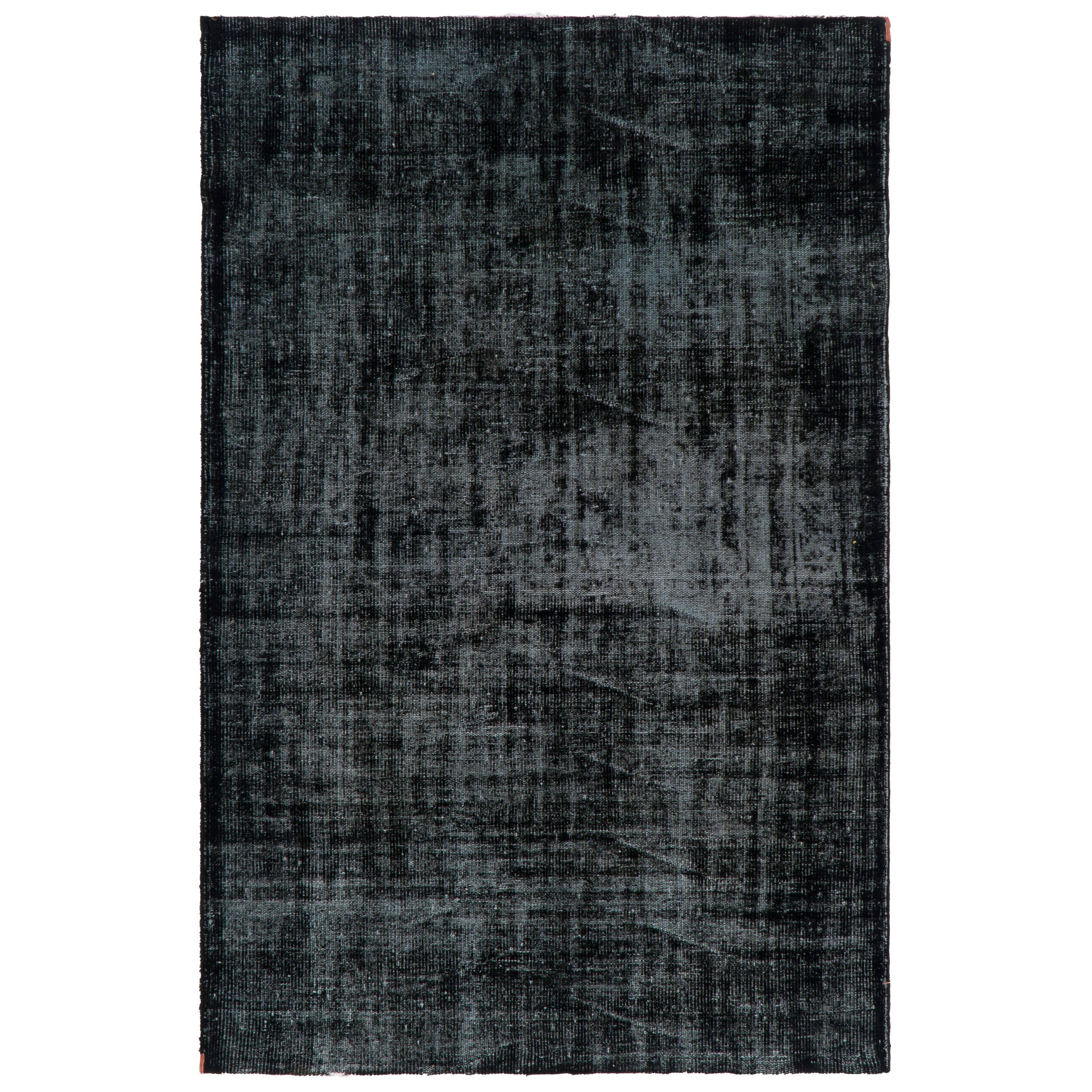 5.3x8.3 Ft Modern Handknotted Turkish Plain Area Rug Over-Dyed in Black Color For Sale
