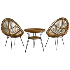 Ensemble de salon en canne de bambou incurvée et métal, attribuable à Franco Albini