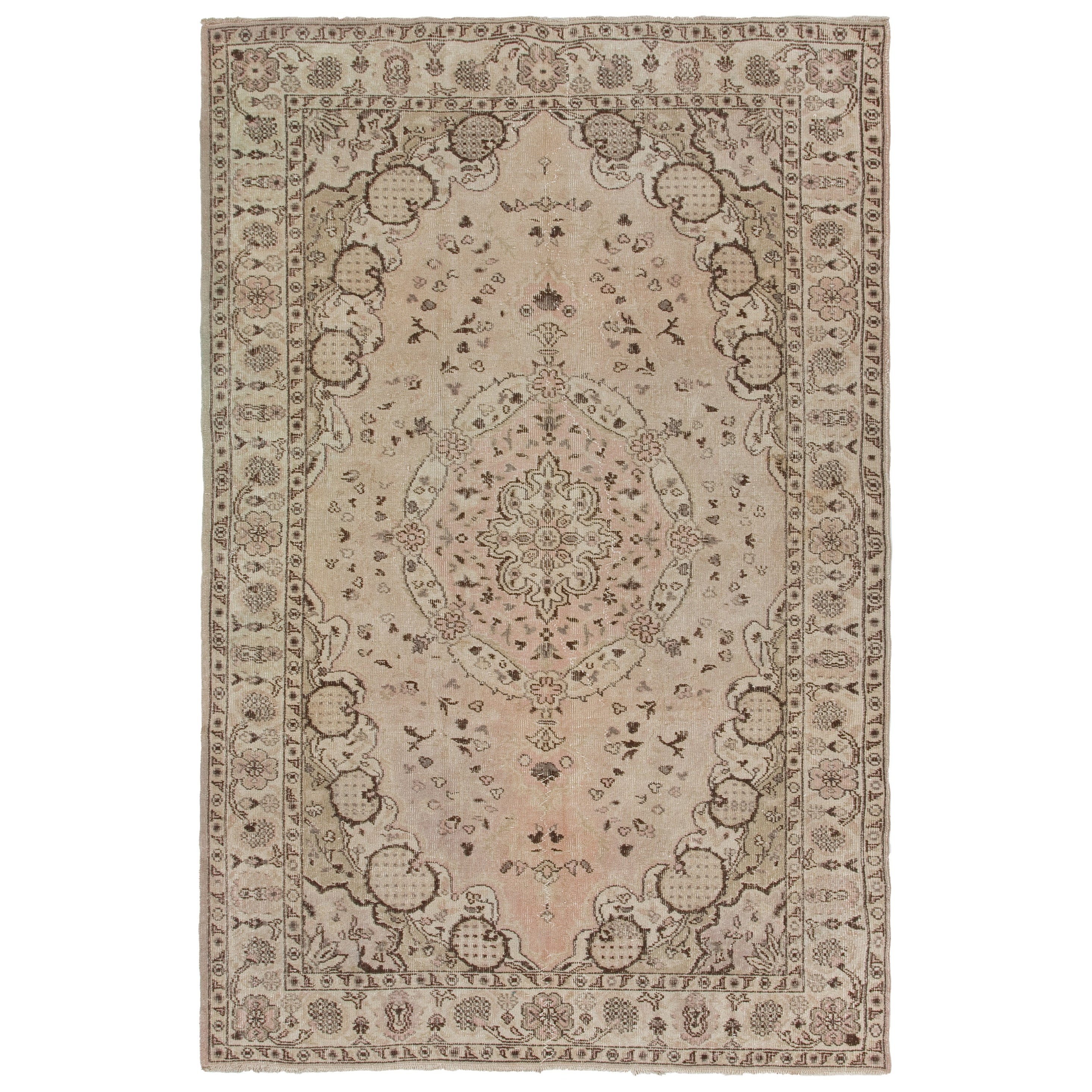 5.7x8.6 Ft Vintage Handmade Turkish Wool Area Rug in Neutral Tones