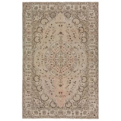 5.7x8.6 Ft Vintage Handmade Turkish Wool Area Rug in Neutral Tones