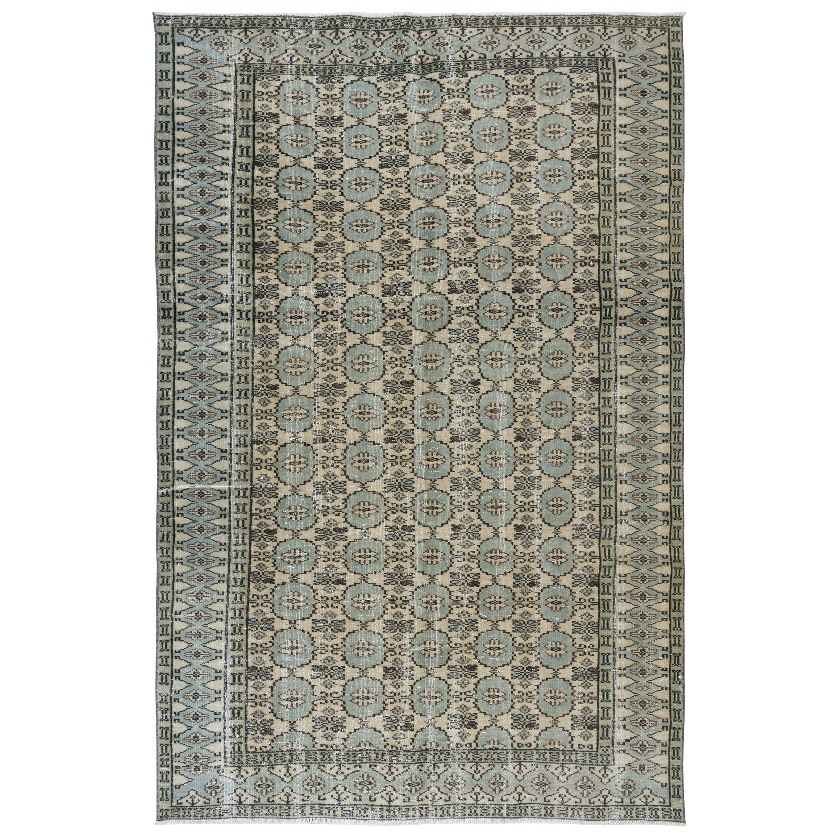 6x9 Ft Vintage Handmade Turkish Oushak Rug for Country Home and Rustic Decor