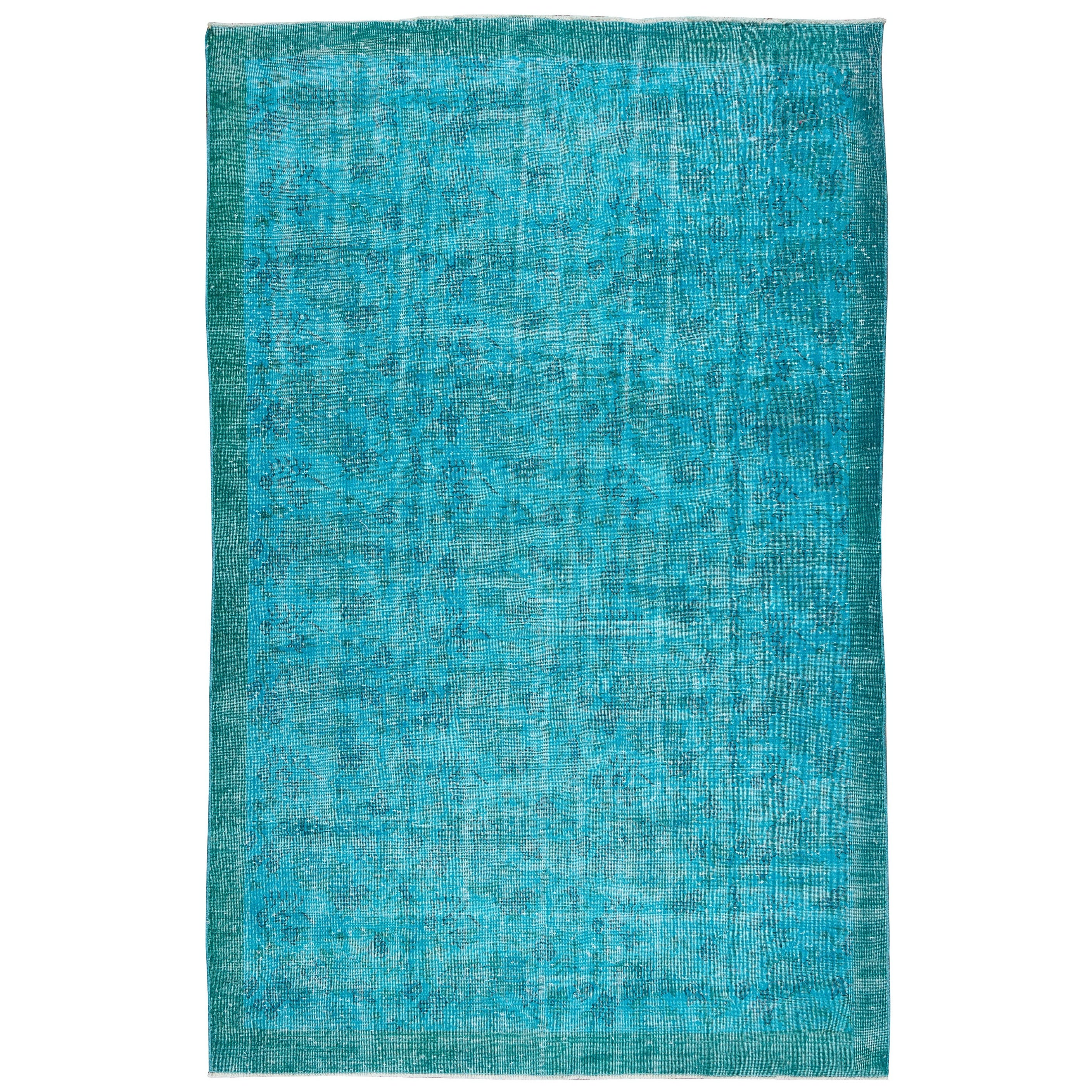 Alfombra turca hecha a mano de 1,8 x 1,8 m, teñida en azul turquesa para interiores modernos