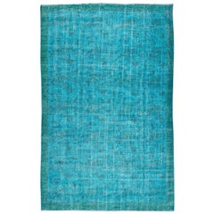 Alfombra turca hecha a mano de 1,8 x 1,8 m, teñida en azul turquesa para interiores modernos