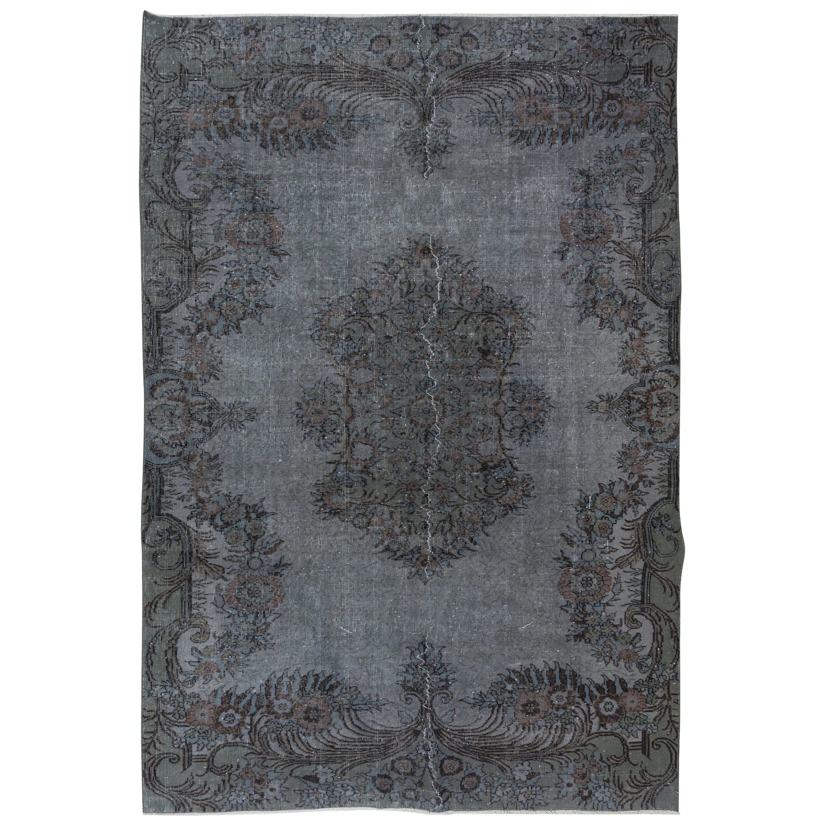 6.7x10 Ft Gray Color Wool Area Rug for Modern Interiors, Handmade in Turkey For Sale