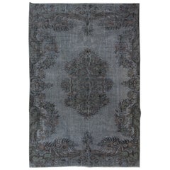 Alfombra de lana gris para interiores modernos, hecha a mano en Turquía, 6,7 x 10 pies