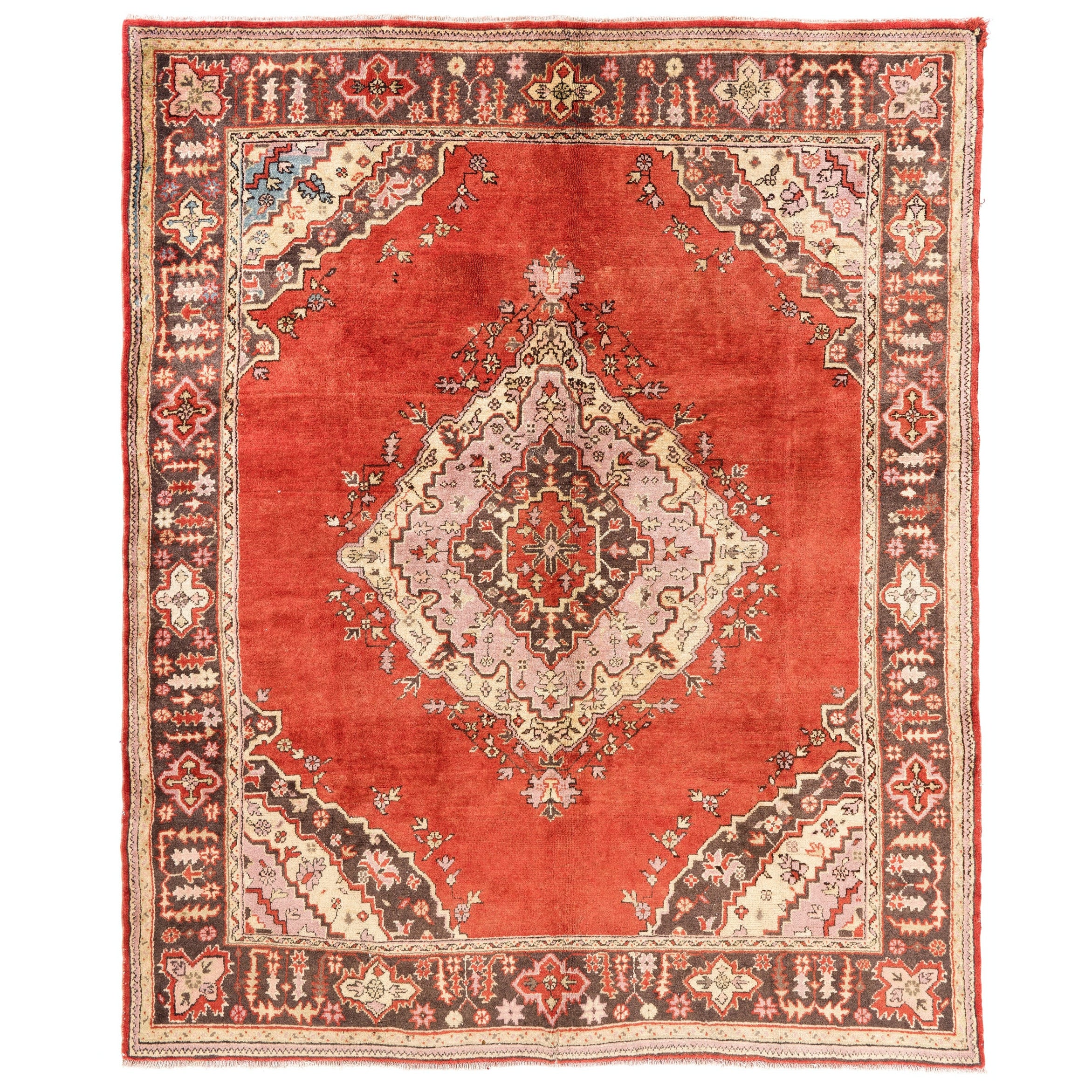 Tappeto Oushak turco antico 8x9.5 Ft, dimensioni rare, 100% lana, CIRCA 1920