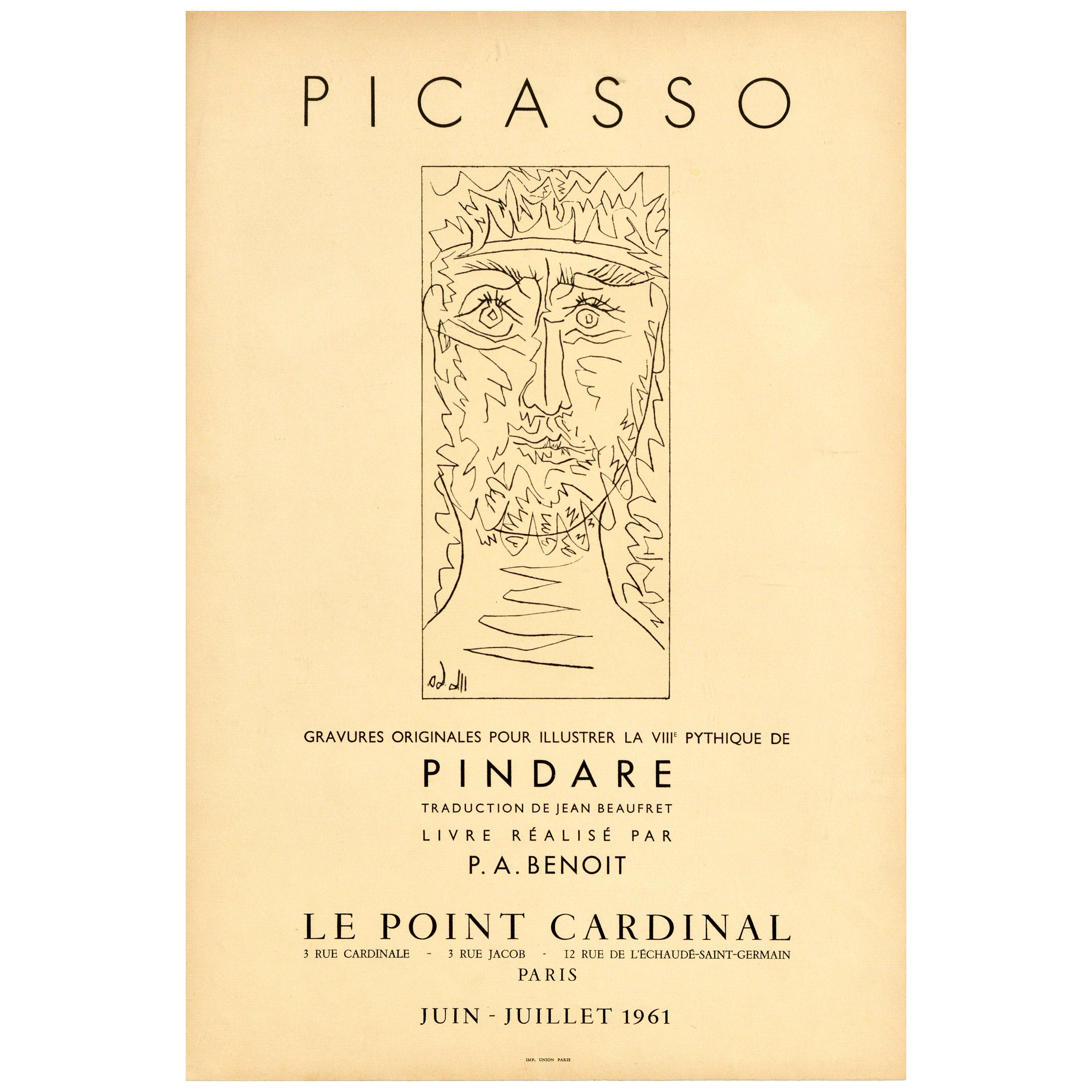 Original Vintage-Vintage-Kunstausstellungsplakat Pablo Picasso Pindare-Stiche Kardinal