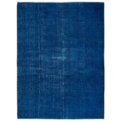 Tappeto da salotto blu 7x9.2 Ft, tappeto turco fatto a mano, rivestimento moderno per pavimenti