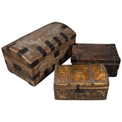 Collection de coffres en cuir et peau du XIXe siècle