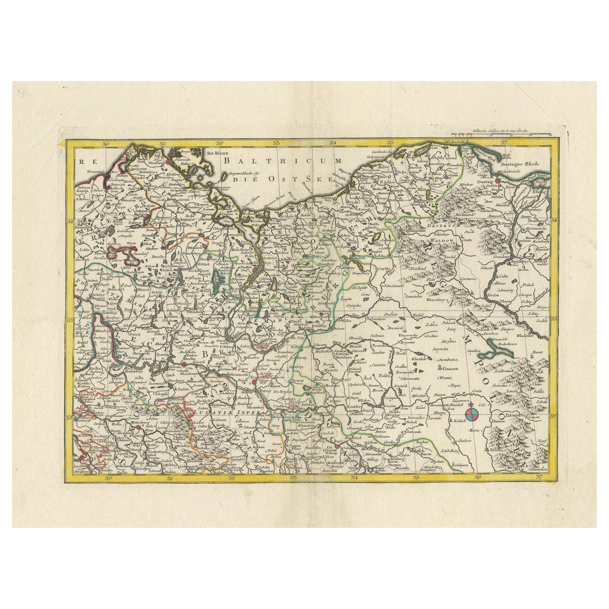 A Detailed Mid-18th Century German Map of North-Central Europe For Sale