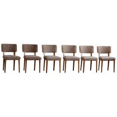 Swedish Modern, Set of 6 Dining Chairs, Lambswool & Birch, Axel Larsson, 1950s