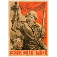 Affiche de propagande soviétique originale Join The Fight against Fascism de la Seconde Guerre mondiale