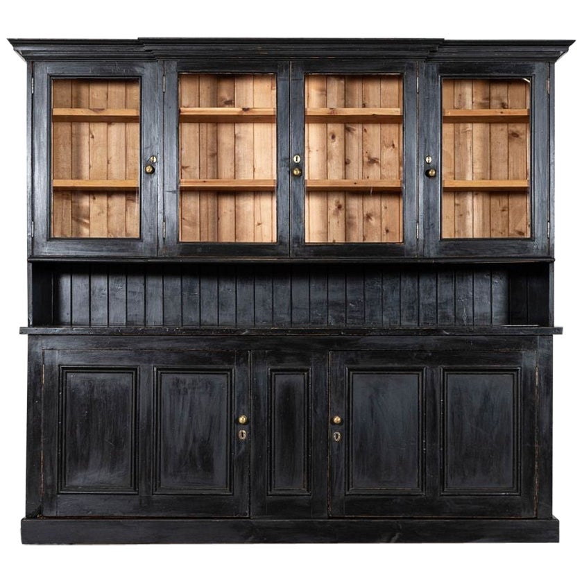 Large 19thC English Ebonised Pine Butlers Pantry Cabinet