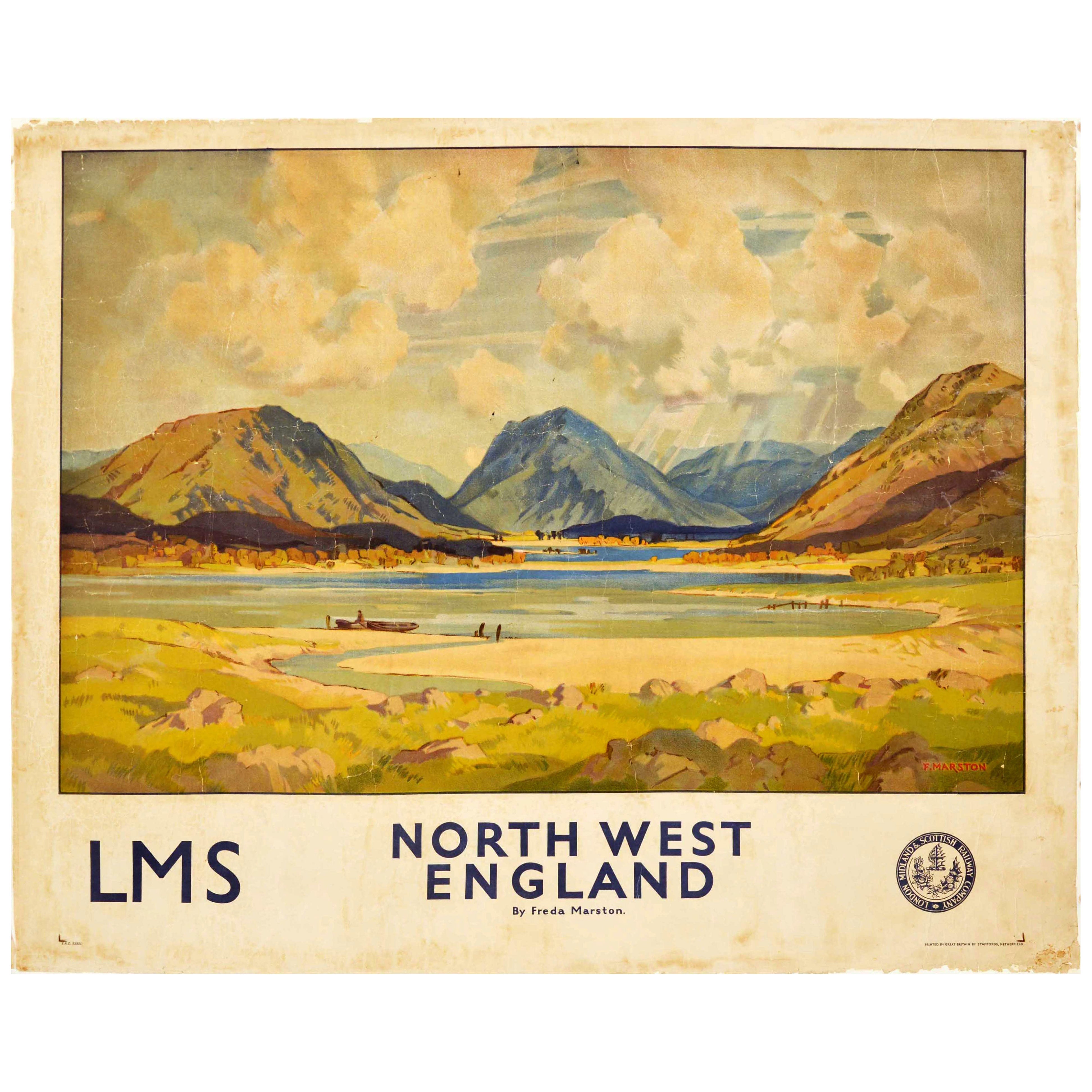 Original Vintage Train Travel Poster North West England LMS Railway F Marston
