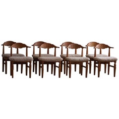 Henning Kjærnulf, Set of 8 Chairs in Oak & Lambswool, Danish Mid Century, 1960s