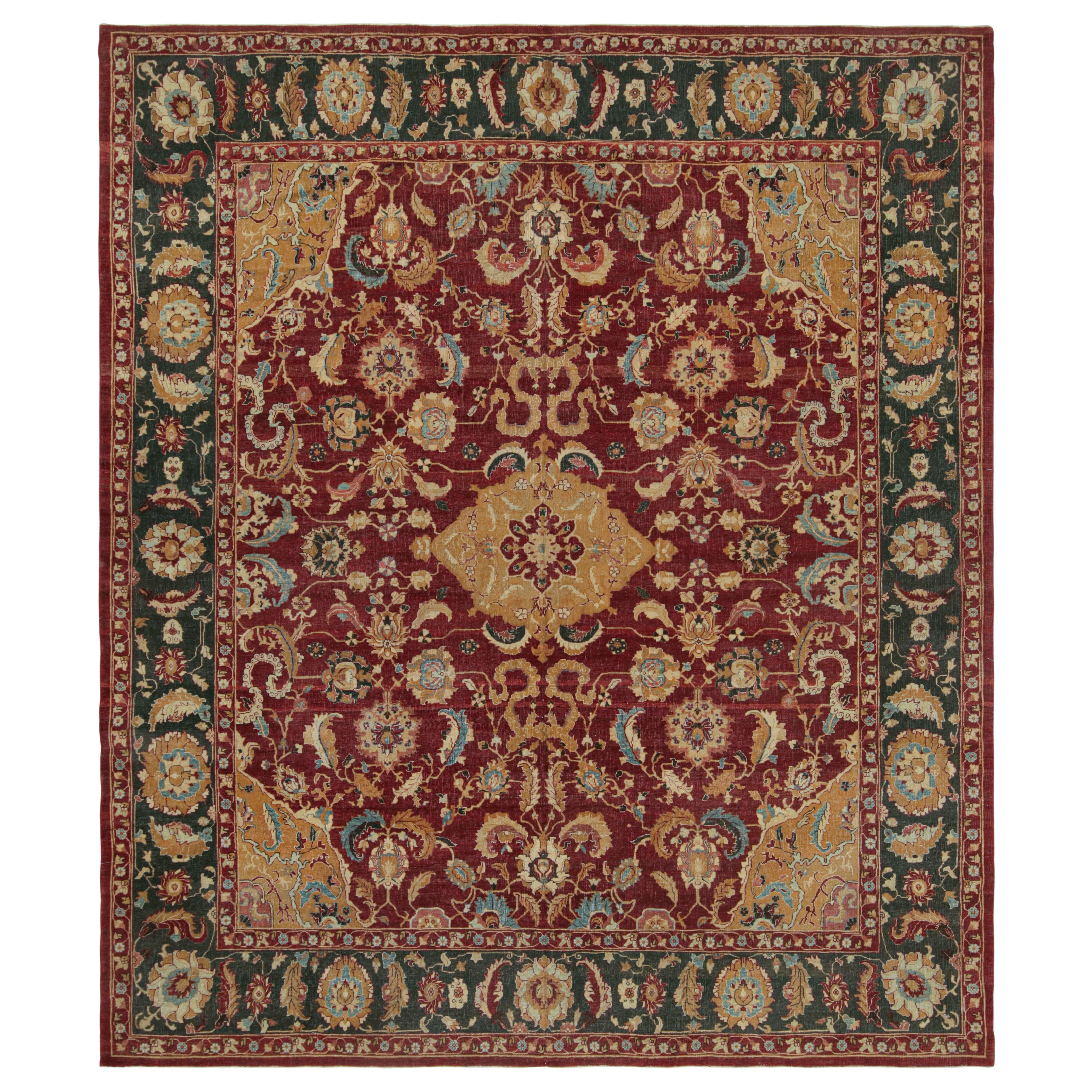 Alfombra sobredimensionada estilo Agra de Rug & Kilim con motivos florales rojos, dorados y verdes