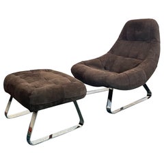 Percival Lafer Suede Earth Lounge Chair and Ottoman 1970s Brazil