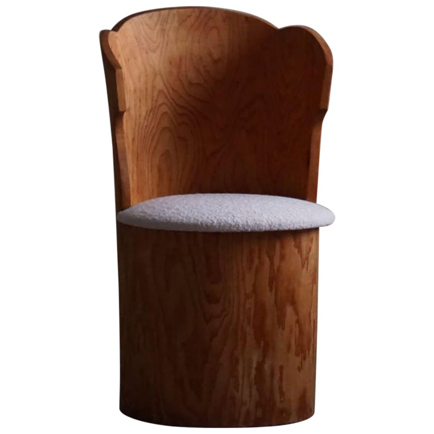 Brutalist Stump Chair in Solid Pine & Bouclé, Swedish Mid Century Modern, 1970s