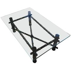Faux Bamboo Coffee Table with Thick Glass Top