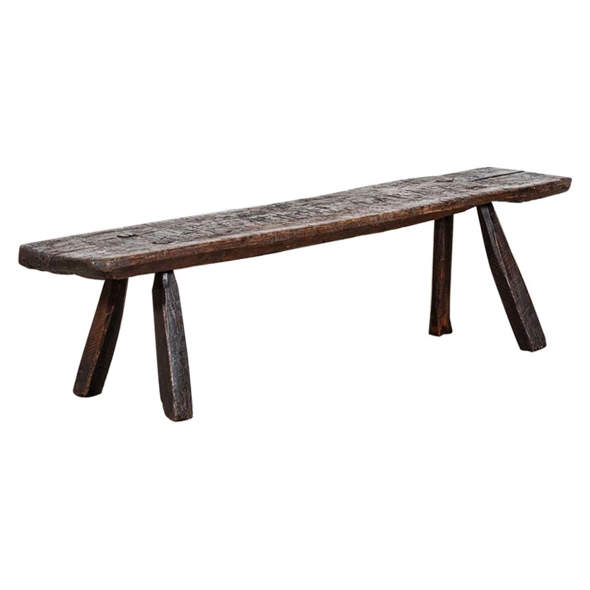 18thC English Vernacular Oak Pig Bench