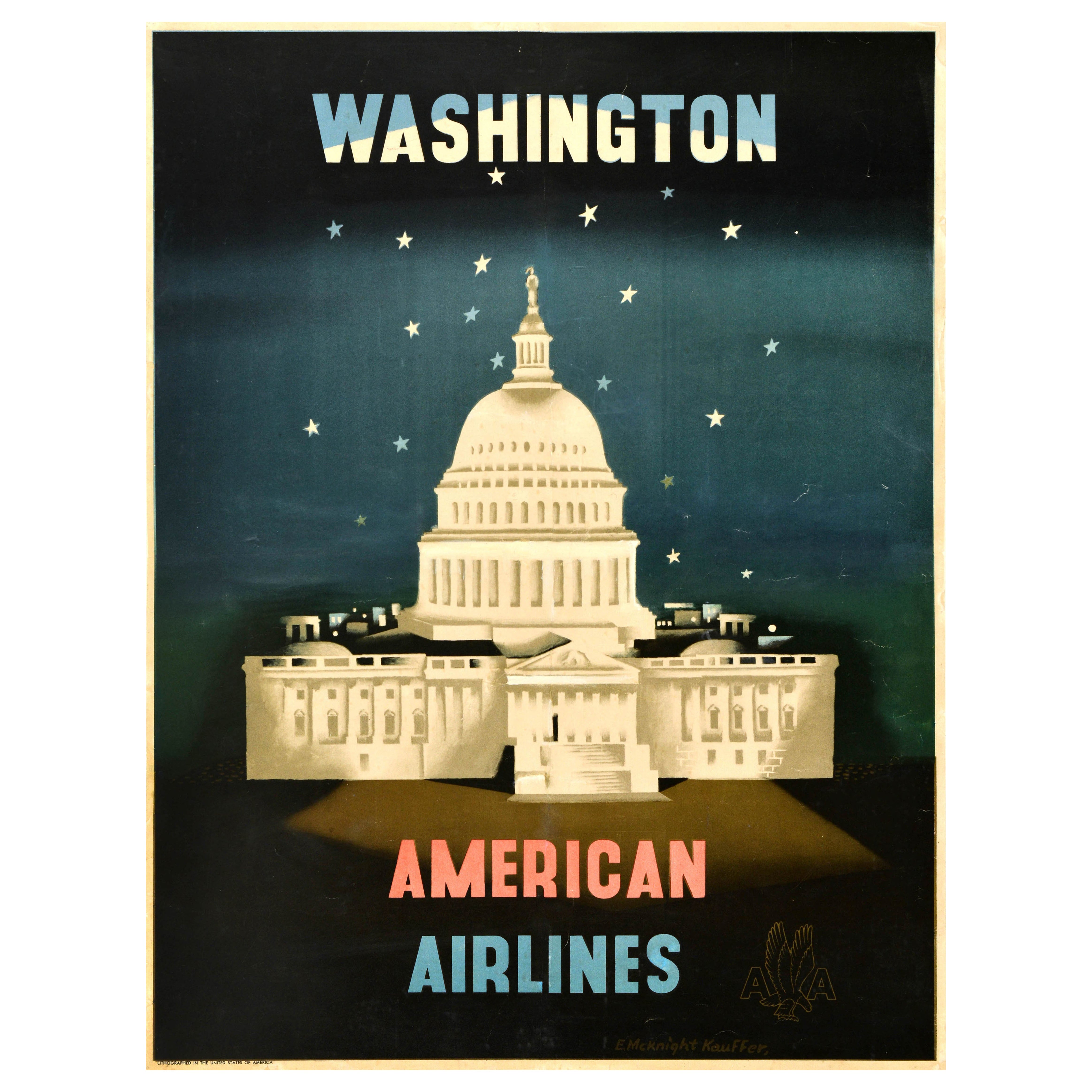 Original-Vintage-Reiseplakat Washington American Airlines McKnight Kauffer USA im Angebot