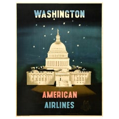 Original Vintage Travel Poster Washington American Airlines McKnight Kauffer USA