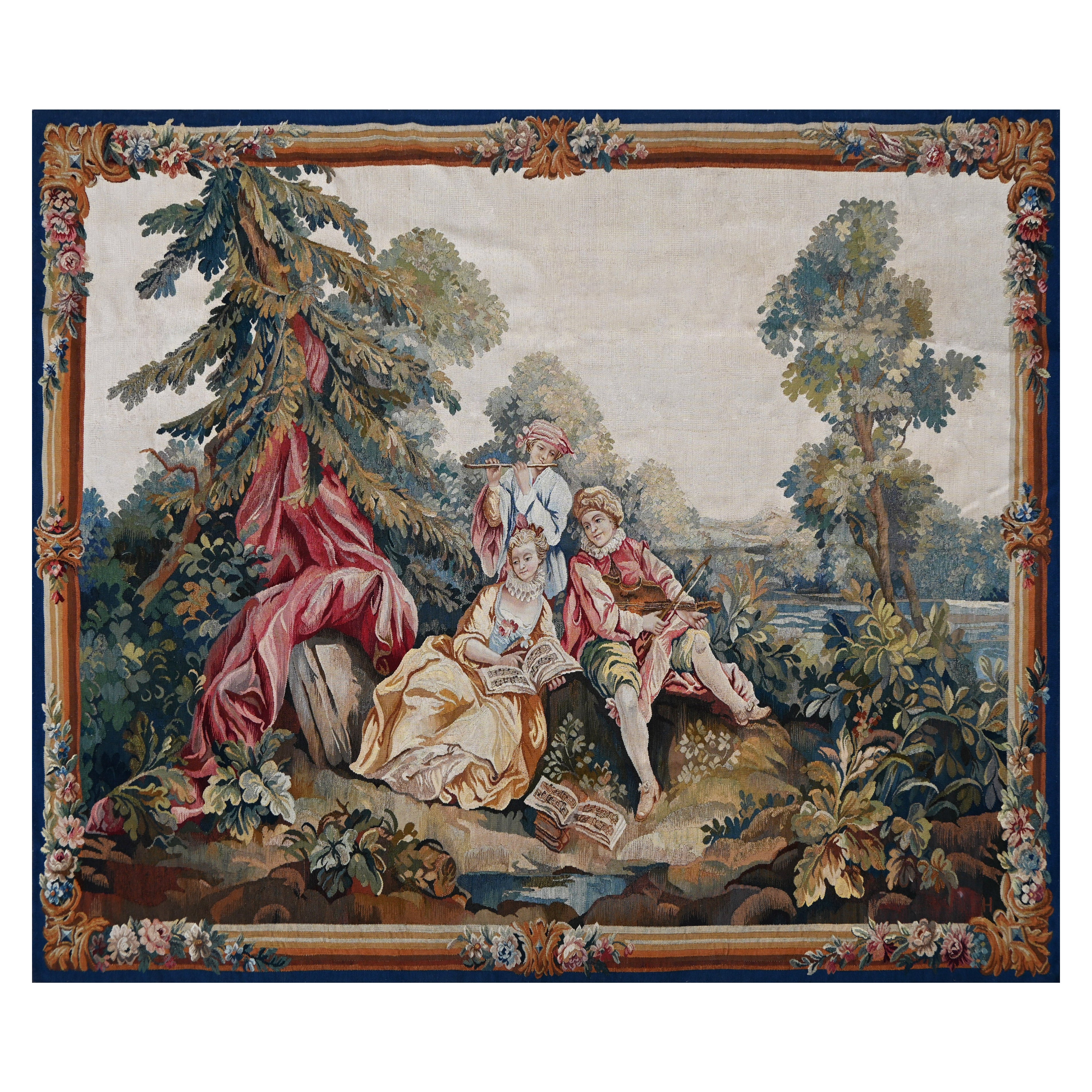 I tre musicisti del gusto Lancret, arazzo francese 19° - N 1479